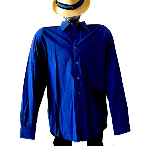 HUGO BOSS men’s royal blue Size 44 chest 17” Neck long sleeve dress shirt - Picture 1 of 7